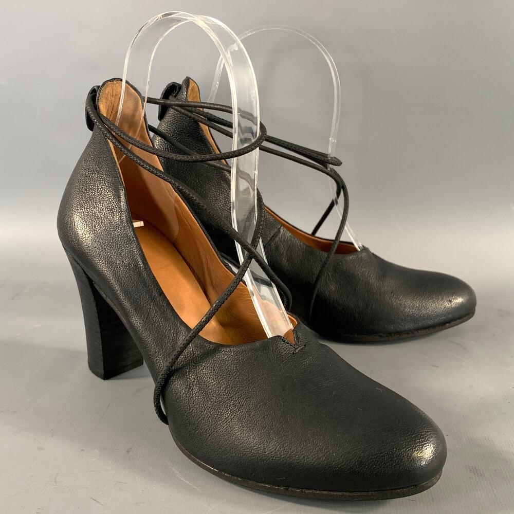 ROBERTO DEL CARLO Size 6.5 Black Leather Ankle Strap Pumps